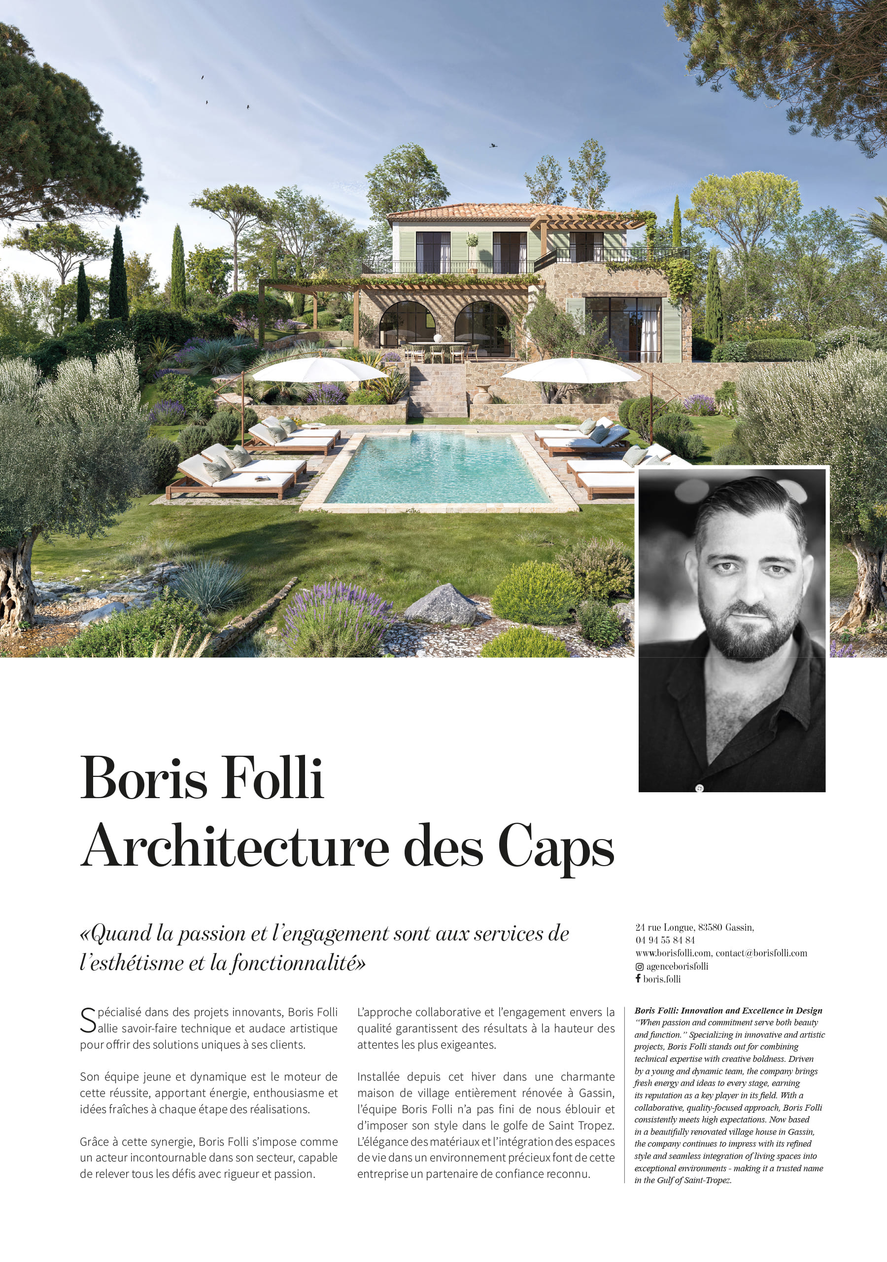 Article Boris Folli - Conception et Maîtrise d'oeuvre - Saint-Tropez